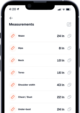The fashion designer receives and views the customer’s completed measurements on their phone, ready to proceed with designing or fulfilling an order.